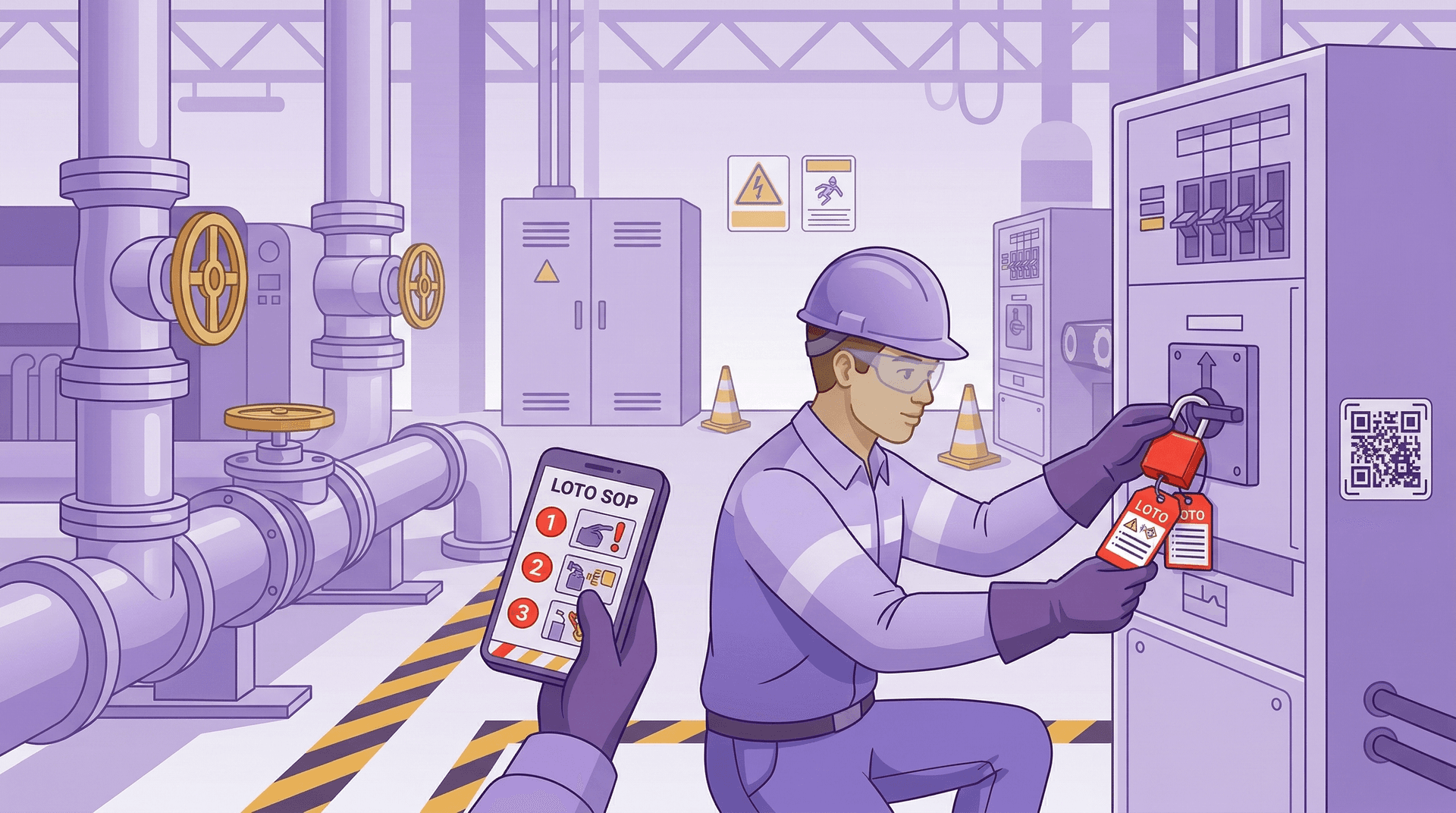 LOTO-Verfahren dokumentieren: Digitale Lockout-Tagout-Arbeitsanweisung mit Schritt-für-Schritt-Bildern am Schaltschrank