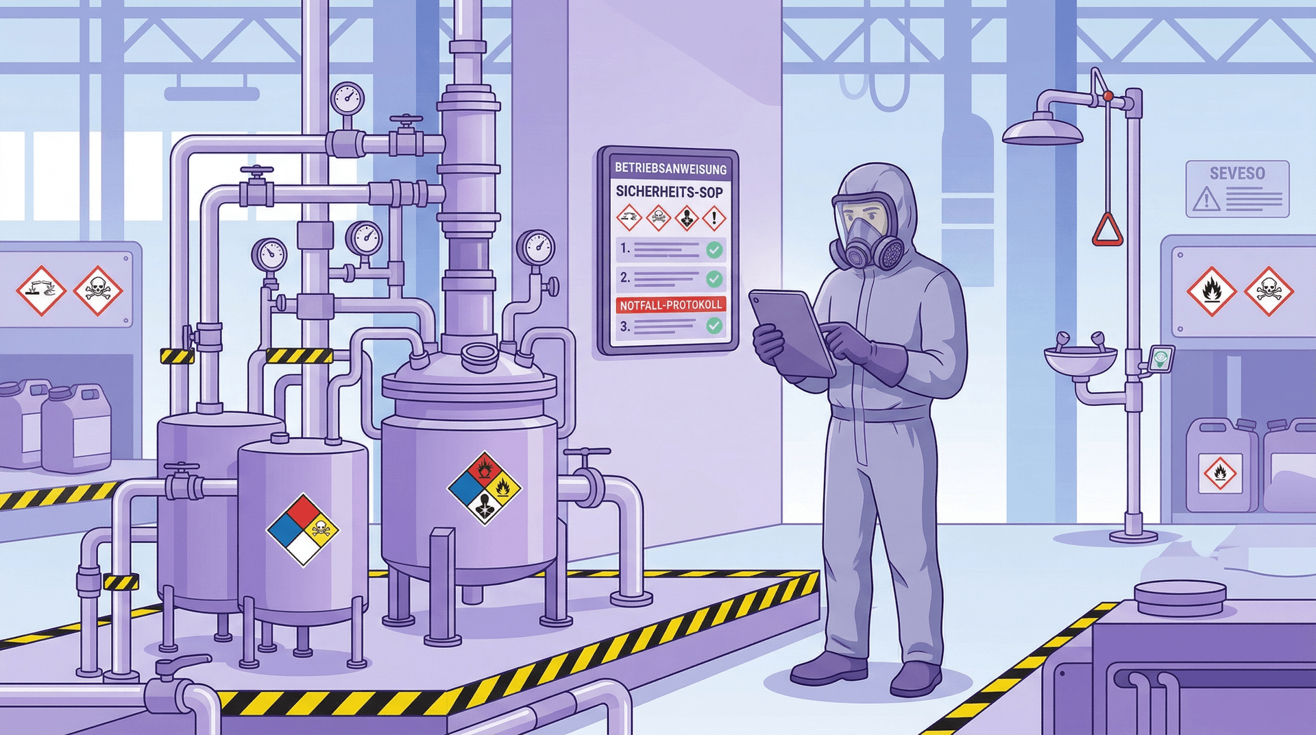 Chemie-Betriebsanweisung: Gefahrstoff-SOP mit automatischer Sicherheitsmarkierung und Eskalationsplan